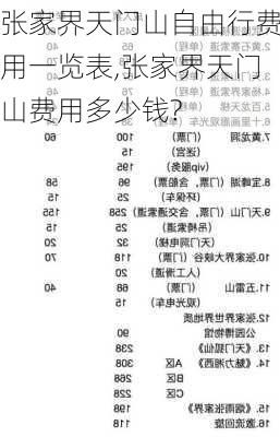 张家界天门山自由行费用一览表,张家界天门山费用多少钱?