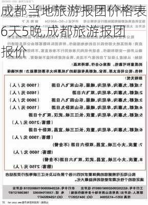 成都当地旅游报团价格表6天5晚,成都旅游报团报价