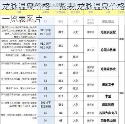 龙脉温泉价格一览表,龙脉温泉价格一览表图片