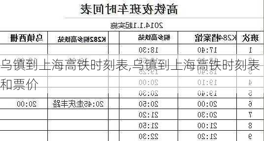 乌镇到上海高铁时刻表,乌镇到上海高铁时刻表和票价